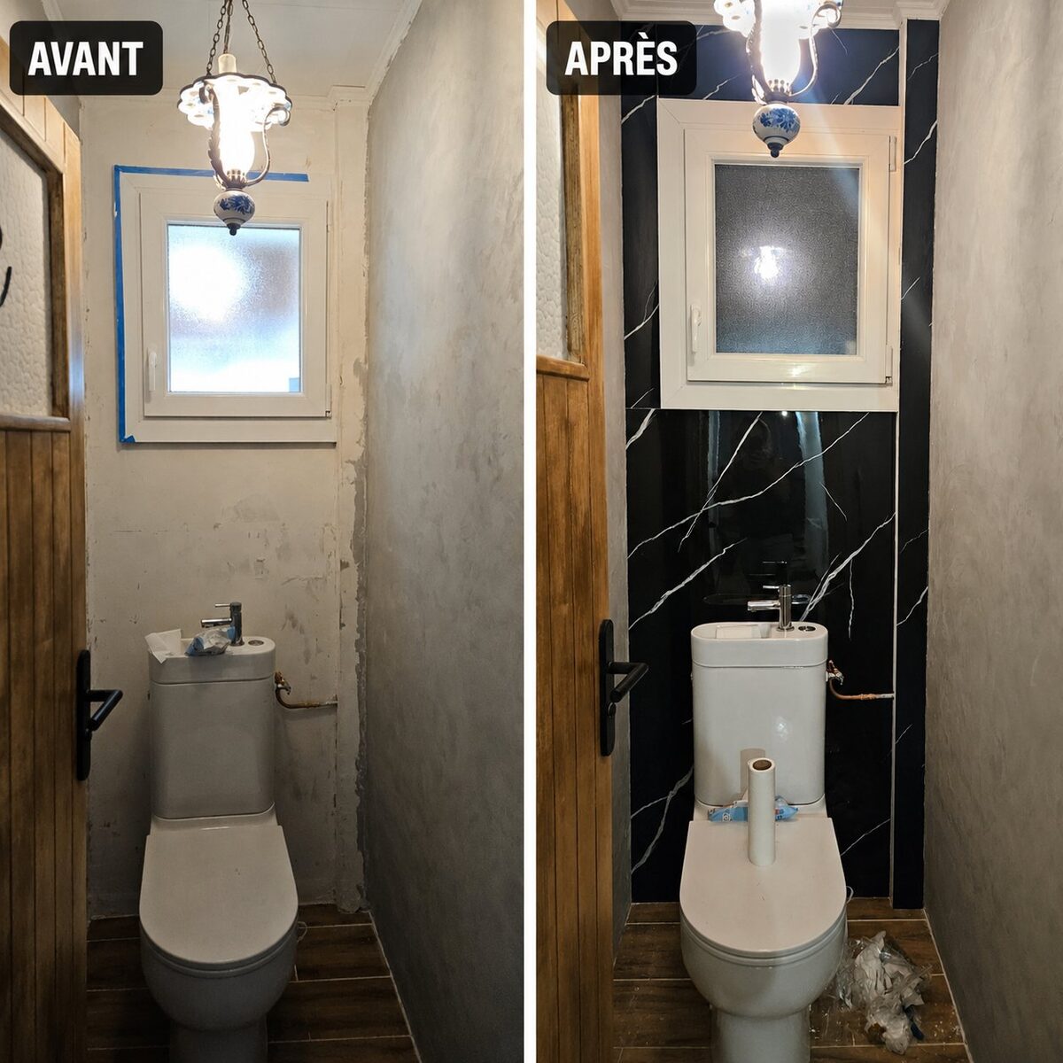 WC toilettes avant après plaque marbre